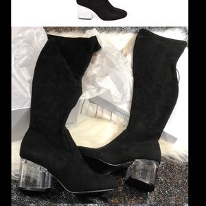 Steve Madden thigh high boots. Clear heel